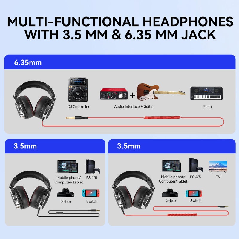 OneOdio Hi-Res Over Ear Headphones for Studio Monitoring and Mixing, Sound Isolation, Protein Leather Earcups, 50mm Driver Unit, Wired Headphones for AMP Guitar Keyboard (Pro-50 Black) - Image 4